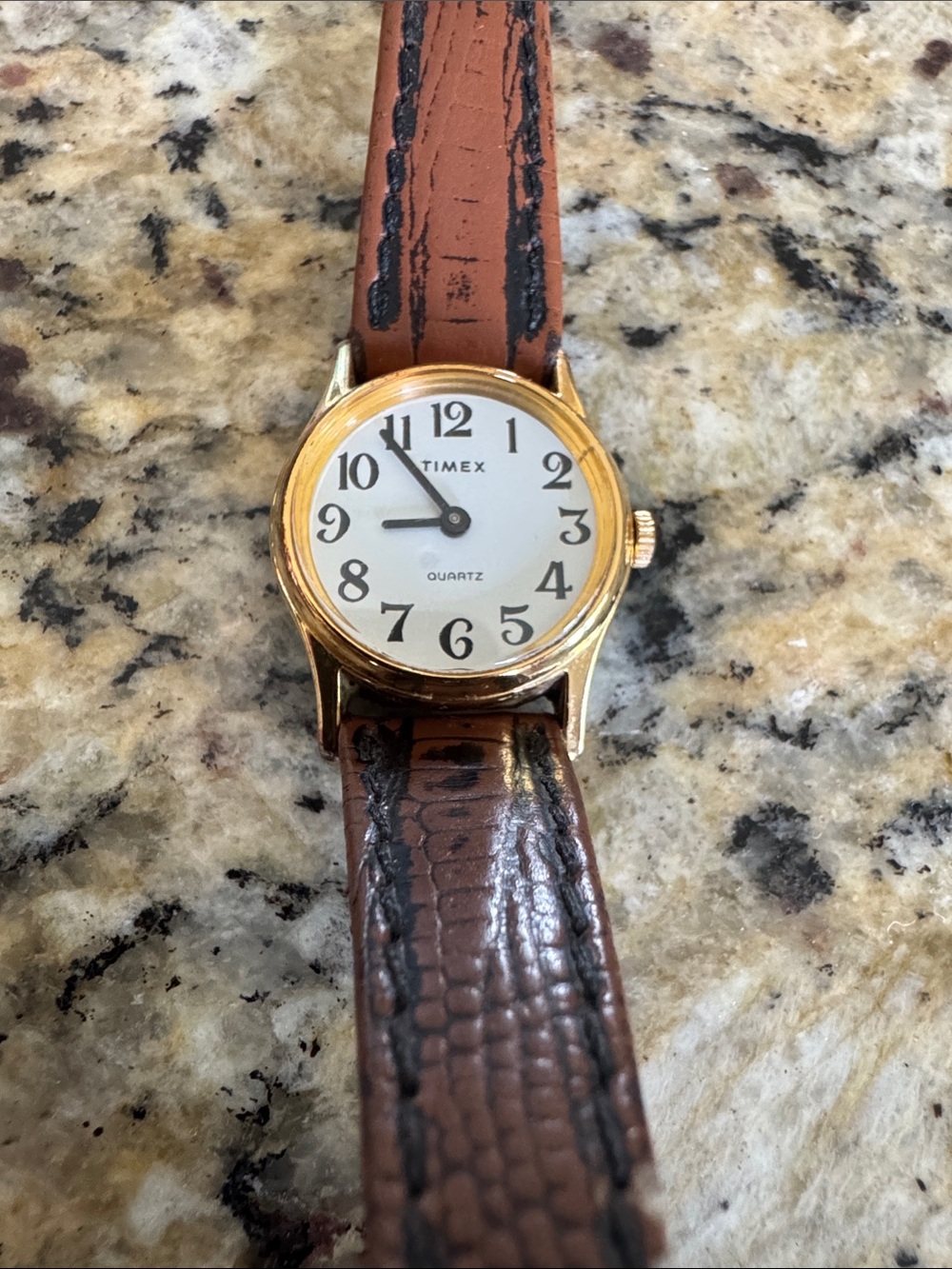 Vintage Timex K Cell Watch with Brown Leather-Style Strap